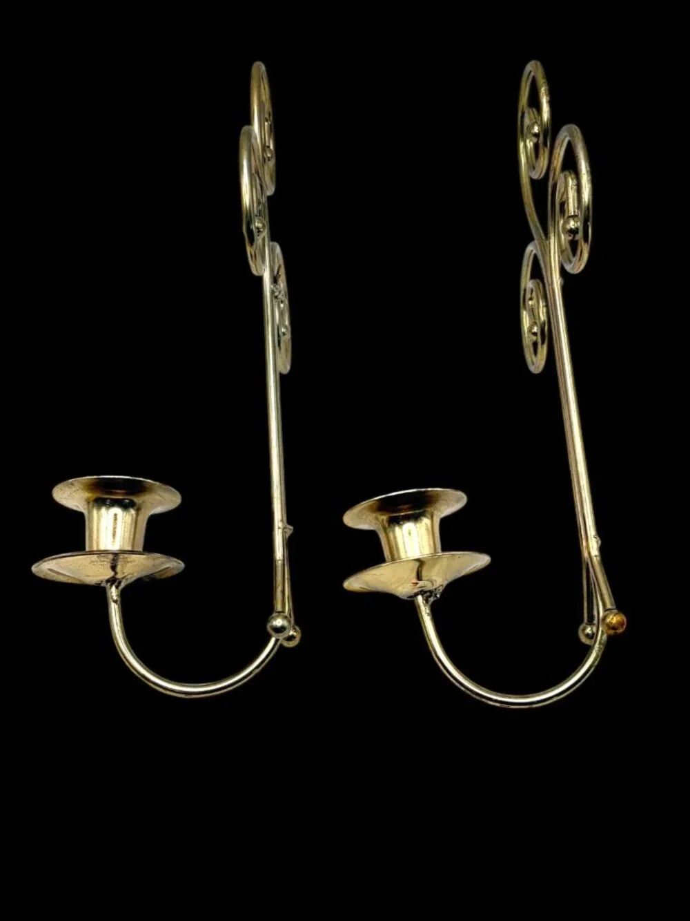 Vintage Home Interiors Homco Gold Metal Scroll Wall Sconce Candle Holders Pair